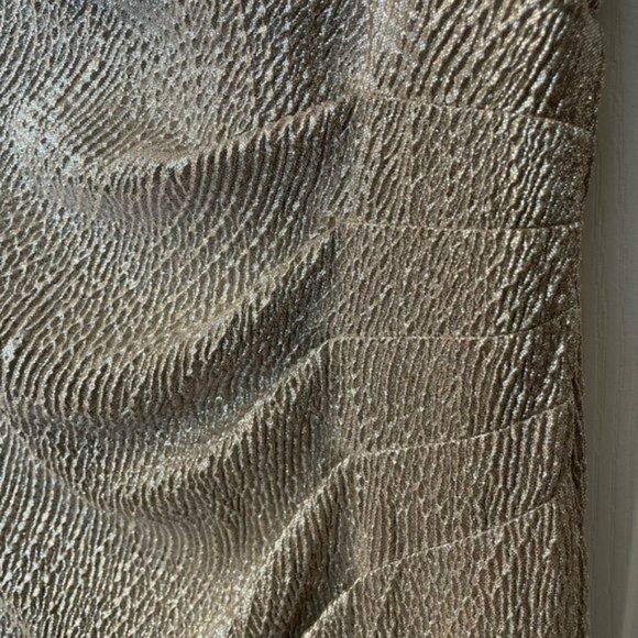 Lauren | Ralph Lauren Evening Gold Metallic Maxi Dress Gown Slit Stretch 10 Long - Picture 4 of 10